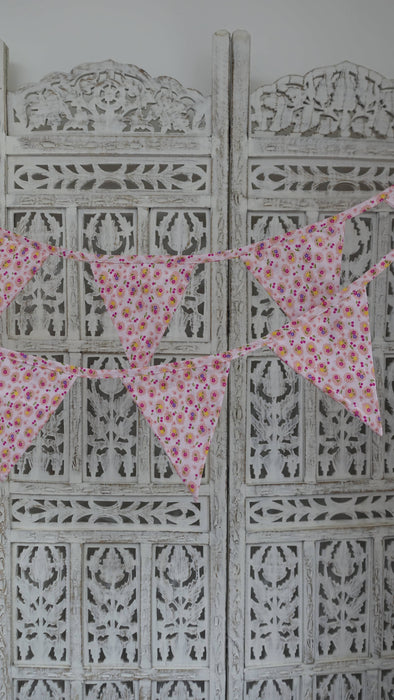 Pink White Cotton Floral Bunting - 5-6 Metres