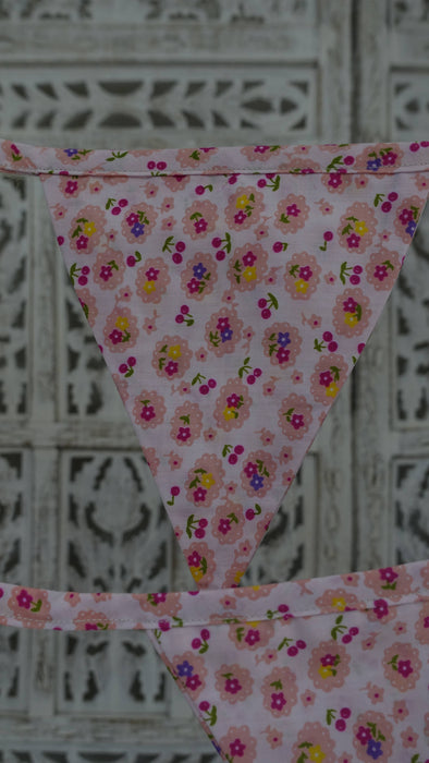 Pink White Cotton Floral Bunting - 6-7 Metres