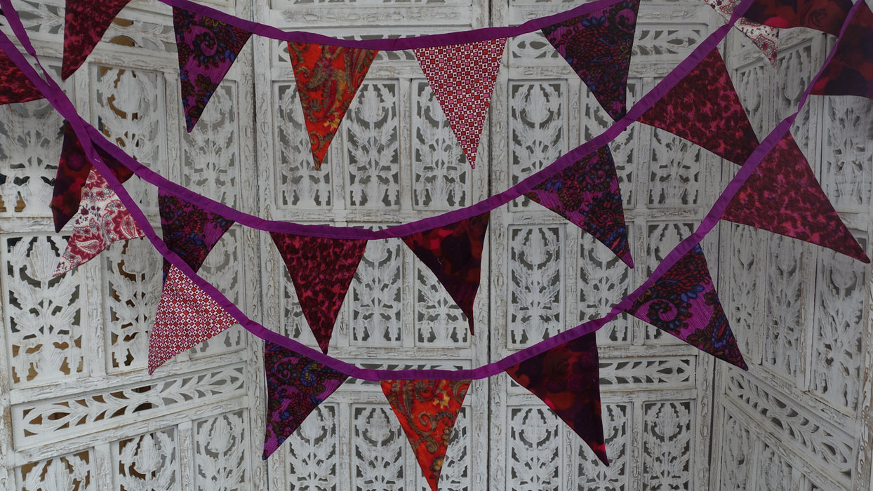 Dark Reds Plum Cotton Retro Printed Bunting - 6-7 Metres
