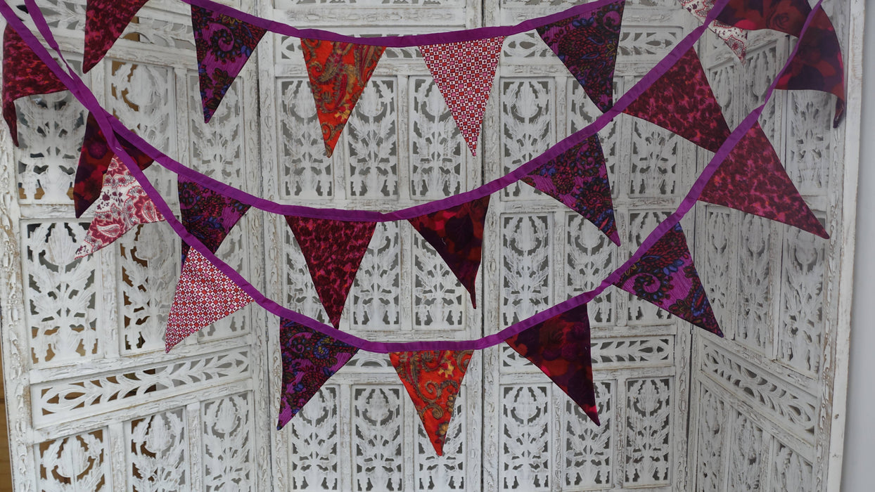 Dark Reds Plum Cotton Retro Printed Bunting - 6-7 Metres