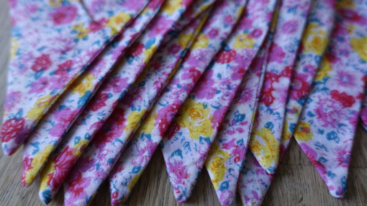 Pink And White Floral Cotton Bunting - 7.7 Metres
