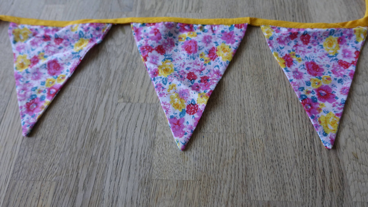 Pink And White Floral Cotton Bunting - 7.7 Metres