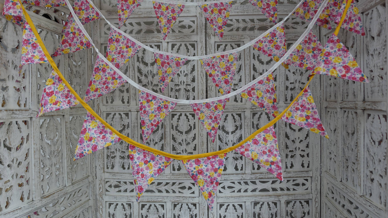 Pink And White Floral Cotton Bunting - 9-10 Metres