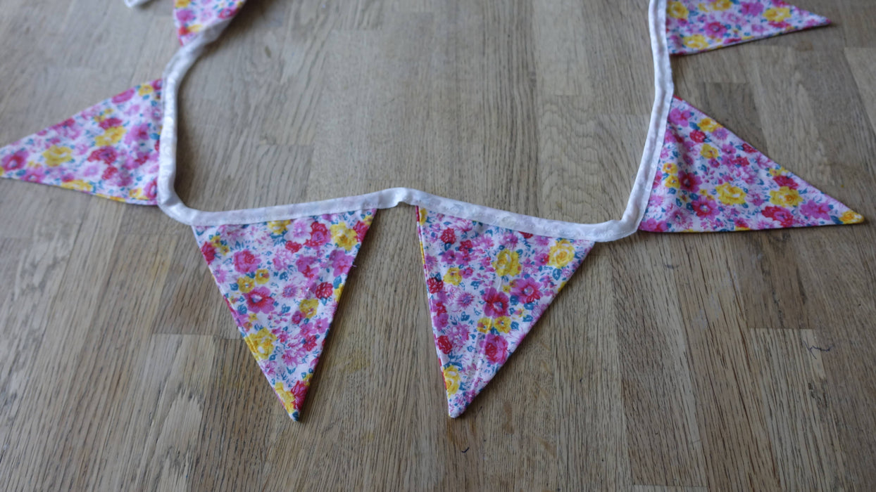 Pink And White Floral Cotton Bunting - 9-10 Metres