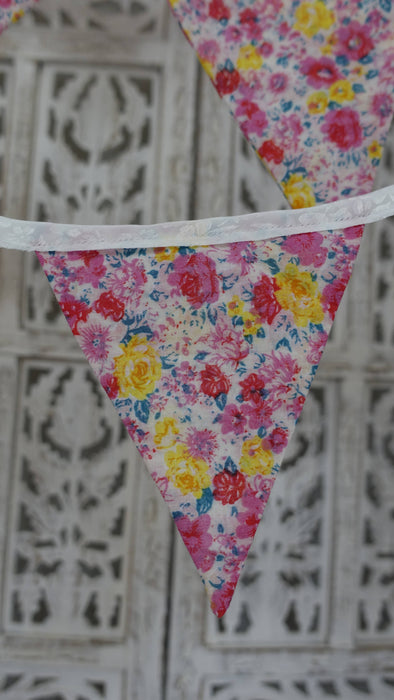 Pink And White Floral Cotton Bunting - 9-10 Metres