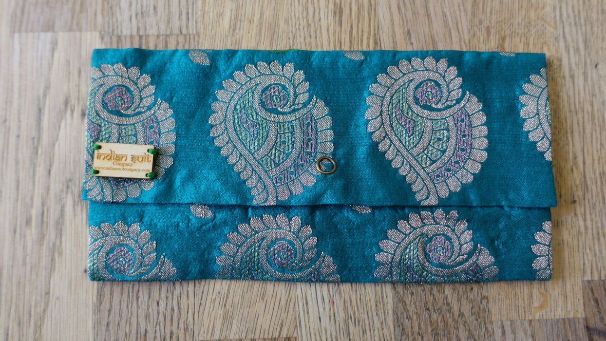 Teal Envelope With Banarsi Brocade Effect