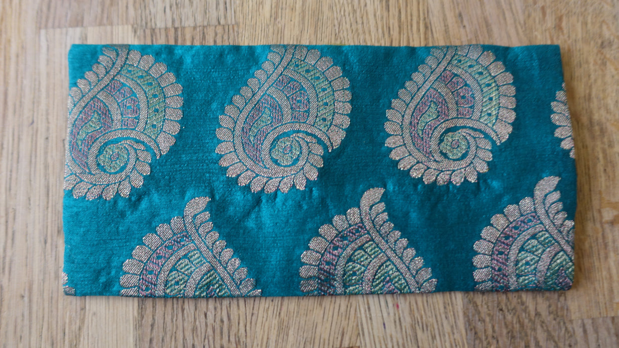 Teal Envelope With Banarsi Brocade Effect
