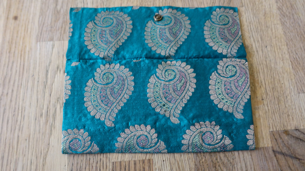 Teal Envelope With Banarsi Brocade Effect