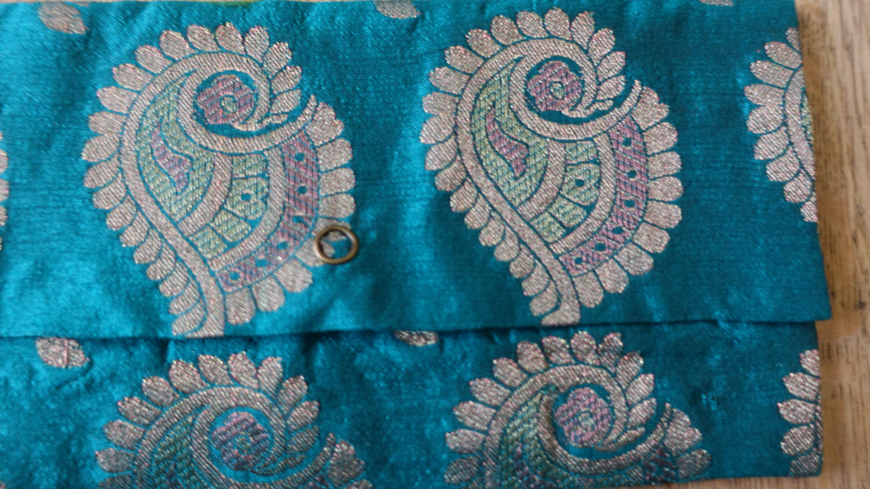 Teal Envelope With Banarsi Brocade Effect