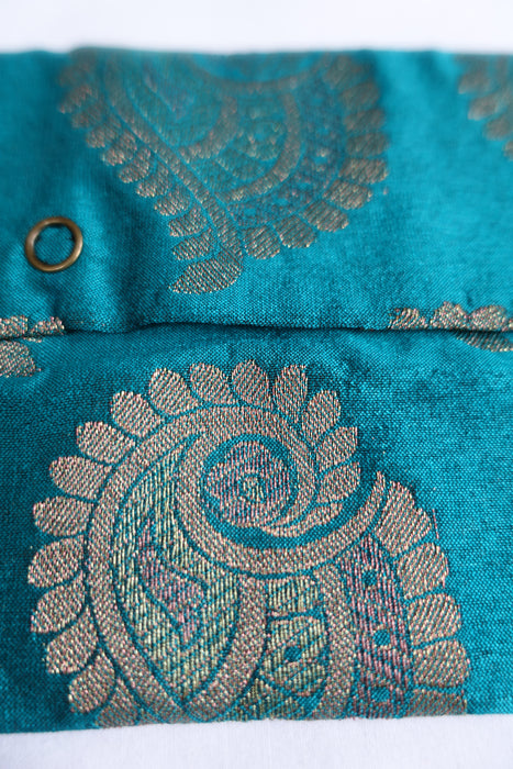 Teal Envelope With Banarsi Brocade Effect
