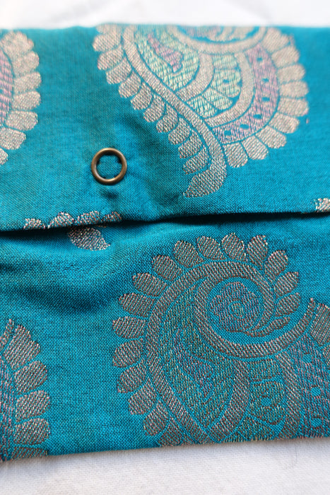 Teal Envelope With Banarsi Brocade Effect
