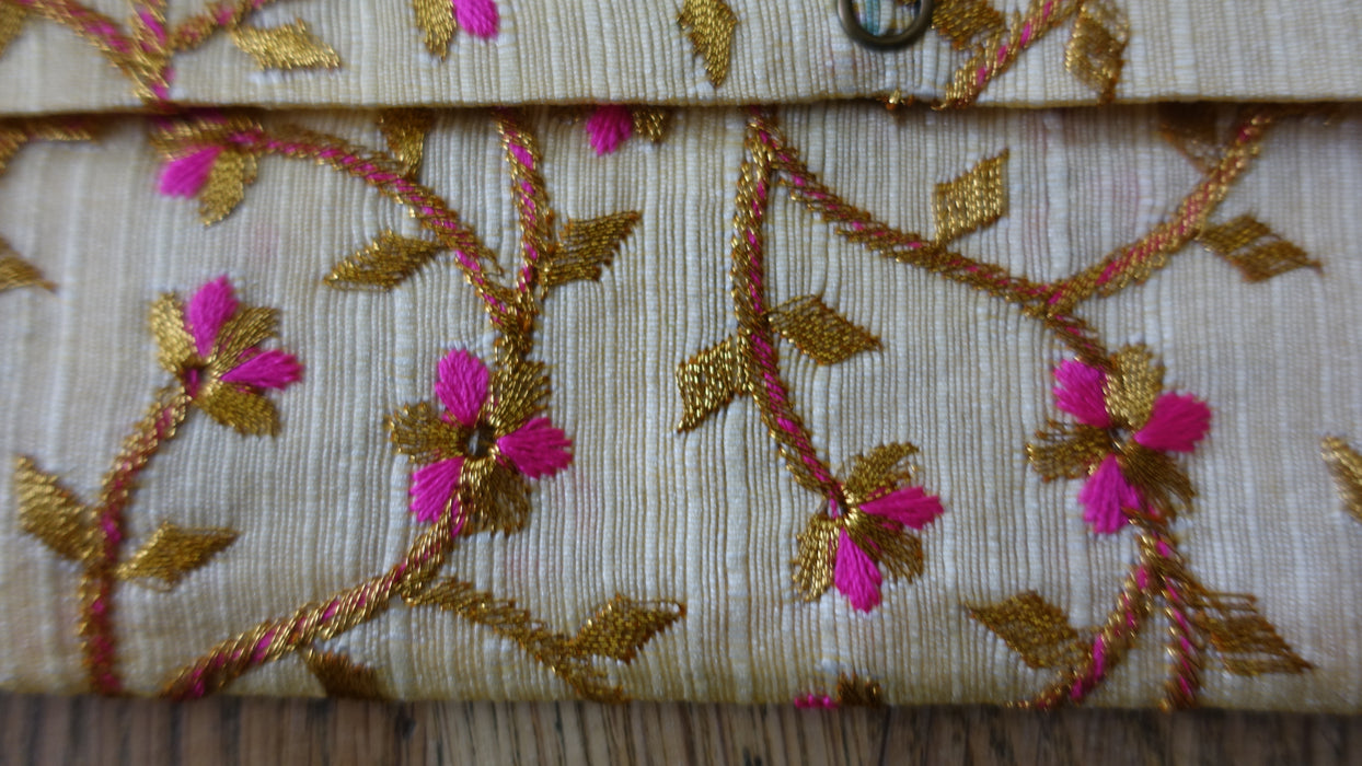 Cream And Pink Floral Embroidered Envelope