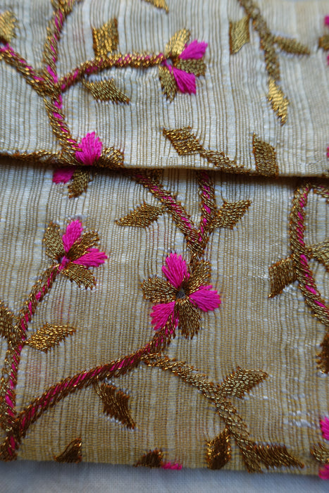 Cream And Pink Floral Embroidered Envelope