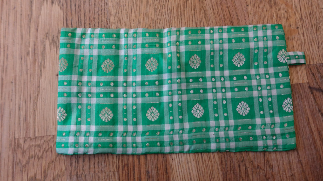 Green And White Chequered Vintage Silk Envelope