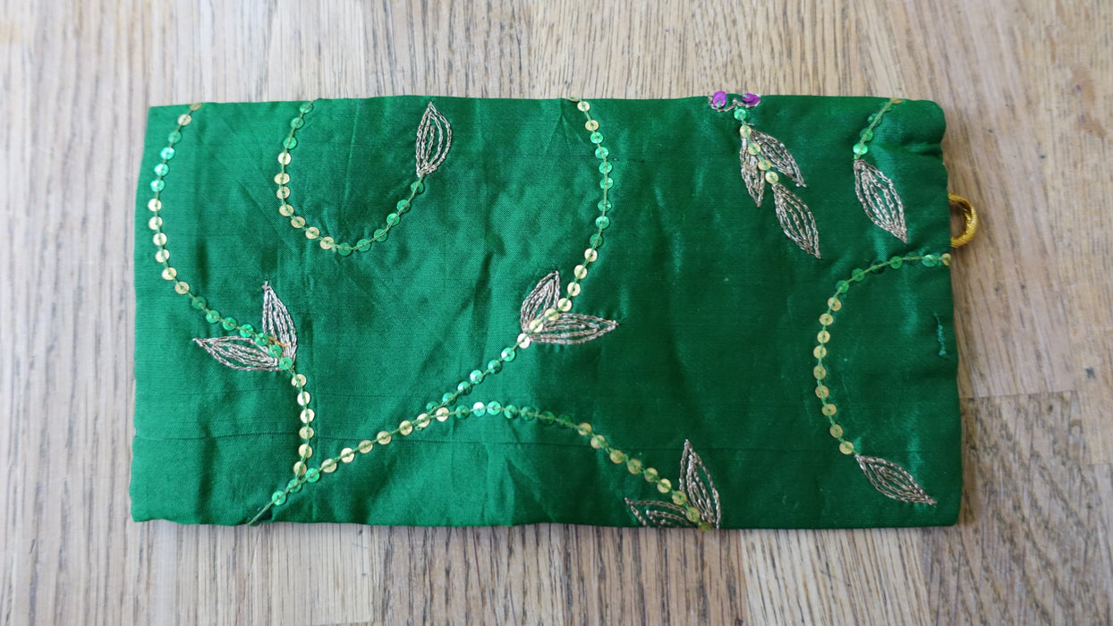 Green Embellished Vintage Silk Envelope