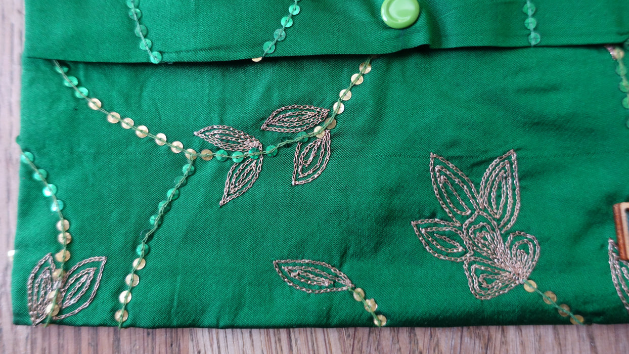 Green Embellished Vintage Silk Envelope