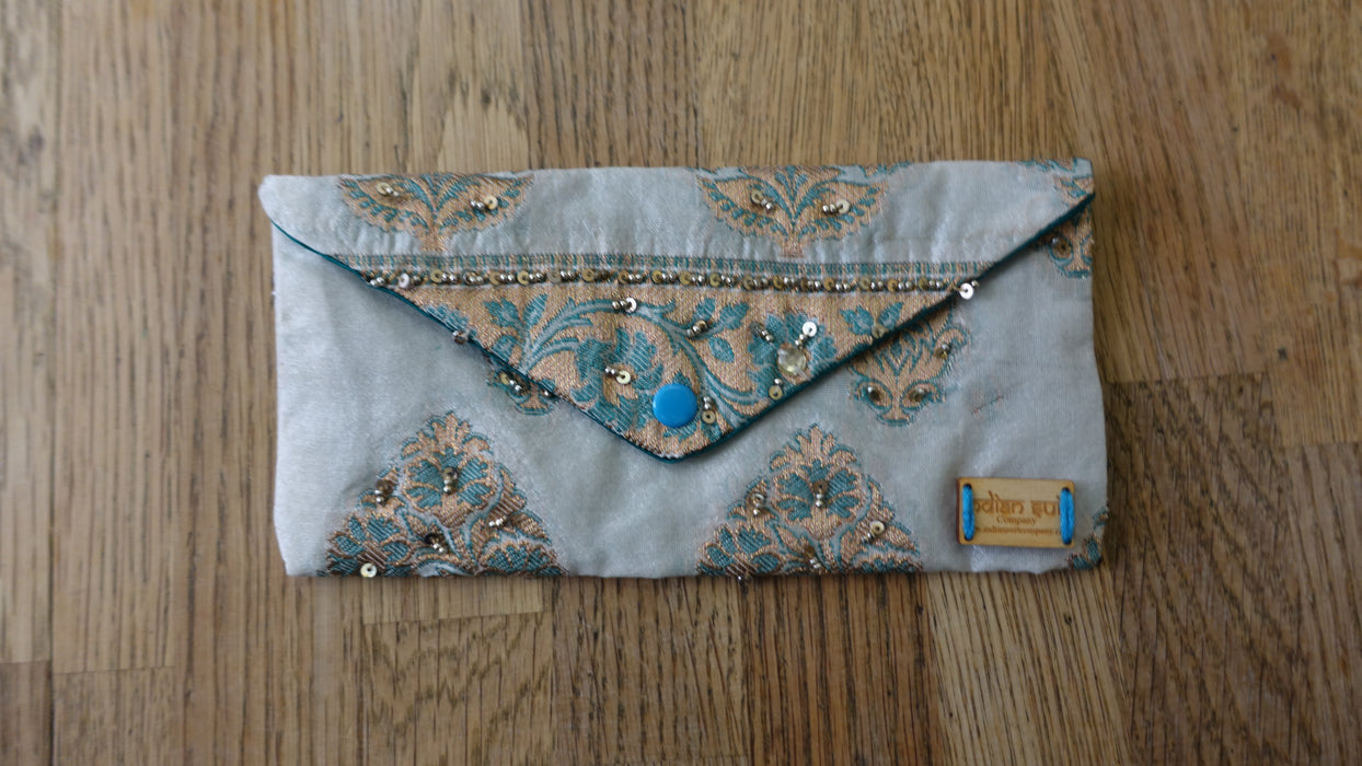 Cream And Teal Silk Gift Envelope