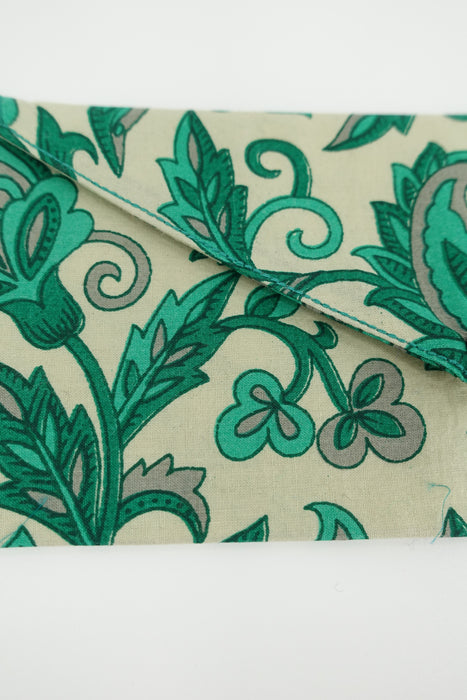Printed Green And Cream Cotton Gift Envelope