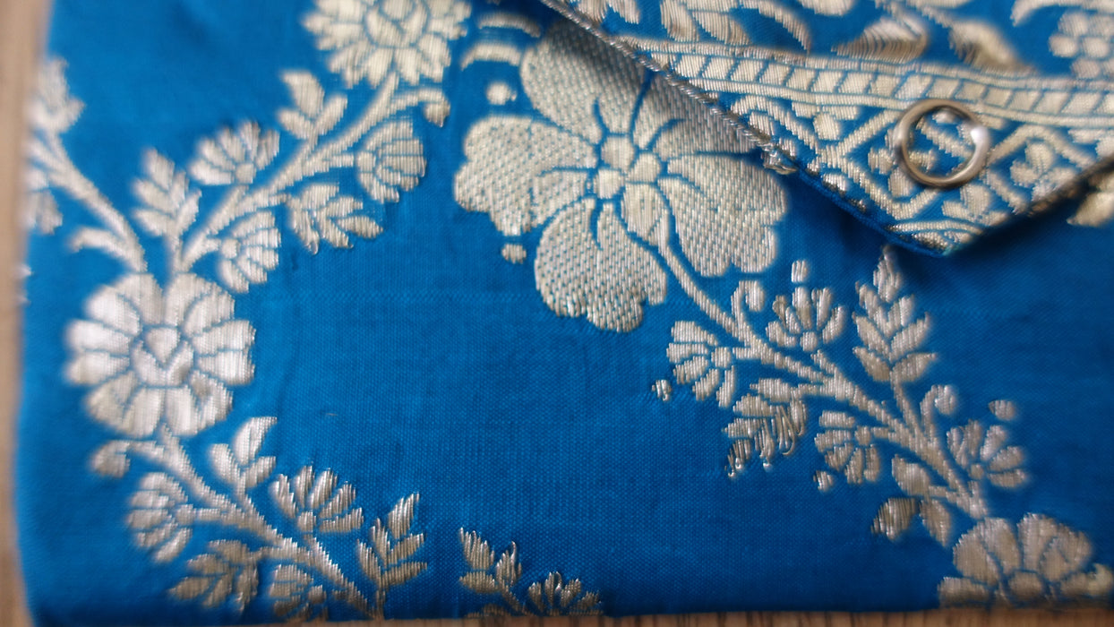 Peacock Blue Banarsi Silk Vintage Gift Envelope
