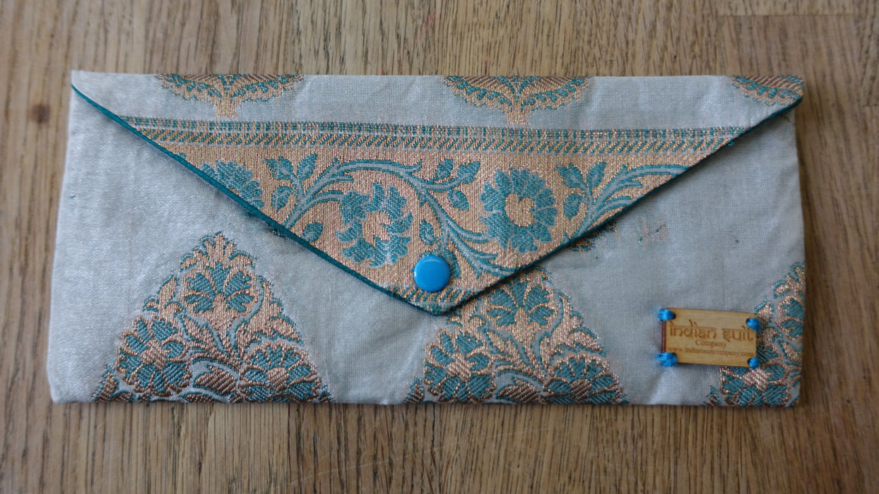 Cream And Teal Silk Gift Envelope