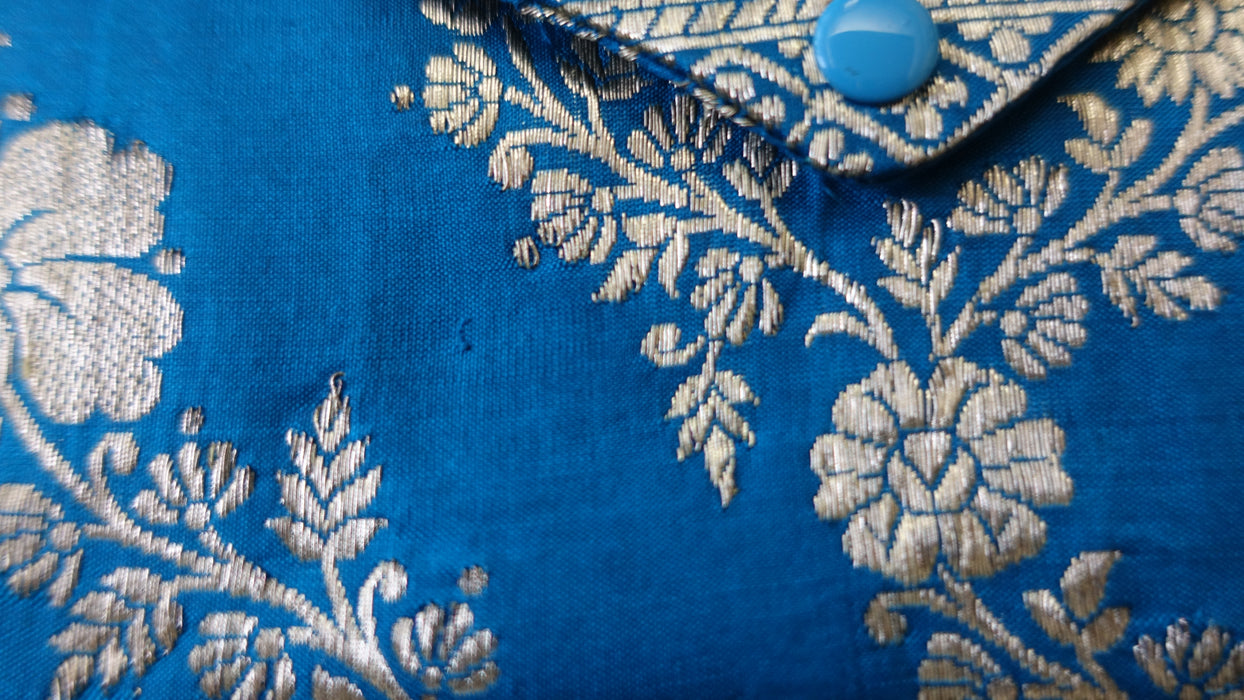 Peacock Blue Banarsi Silk Vintage Gift Envelope