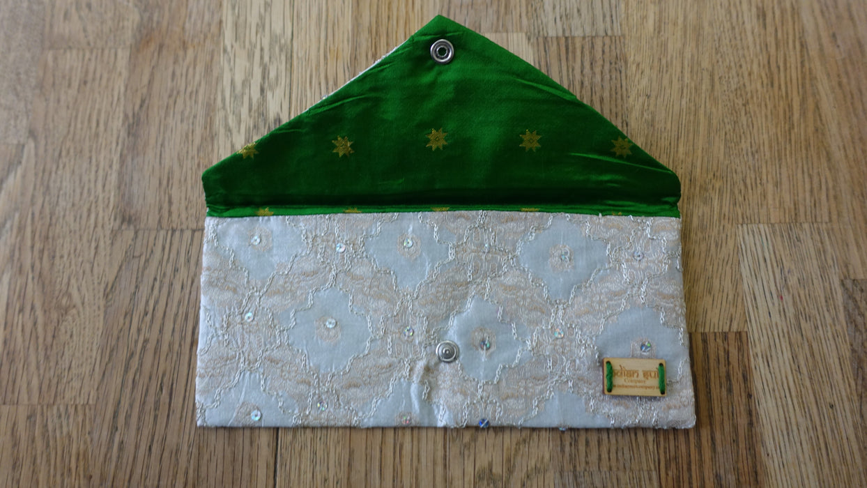 Cream Voile With Green Pure Silk Lining Gift Envelope
