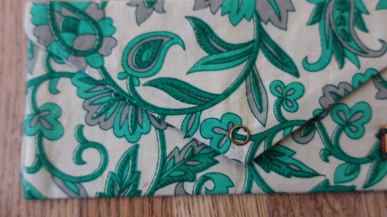Green And Cream Printed Cotton Gift Envelope
