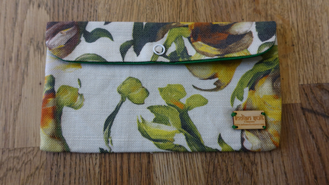 Floral Print With Green Silk Lining Gift Envelope
