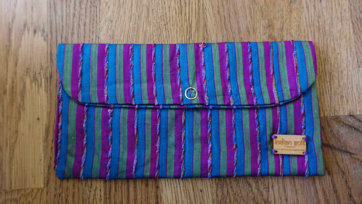 Purple And  Blue Raw Silk Stripe Gift Envelope