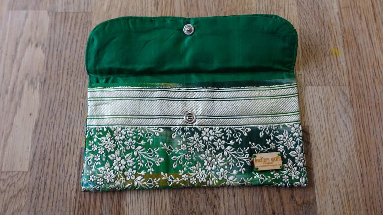 Green Brocade Vintage Silk Envelope