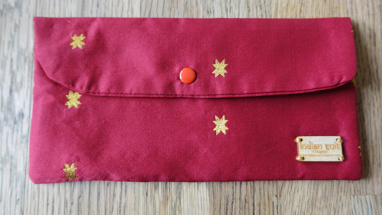 Maroon And Gold Silk Blend Stars Envelope