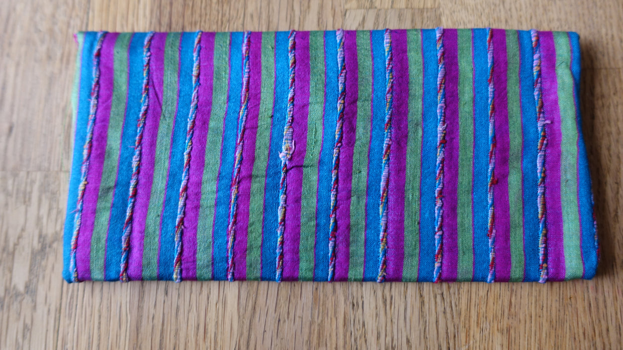 Blue And Purple Raw Silk Slub Stripe Envelope