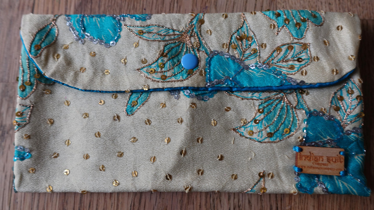 Cream Vintage Silk With Light Blue And Gold Detail