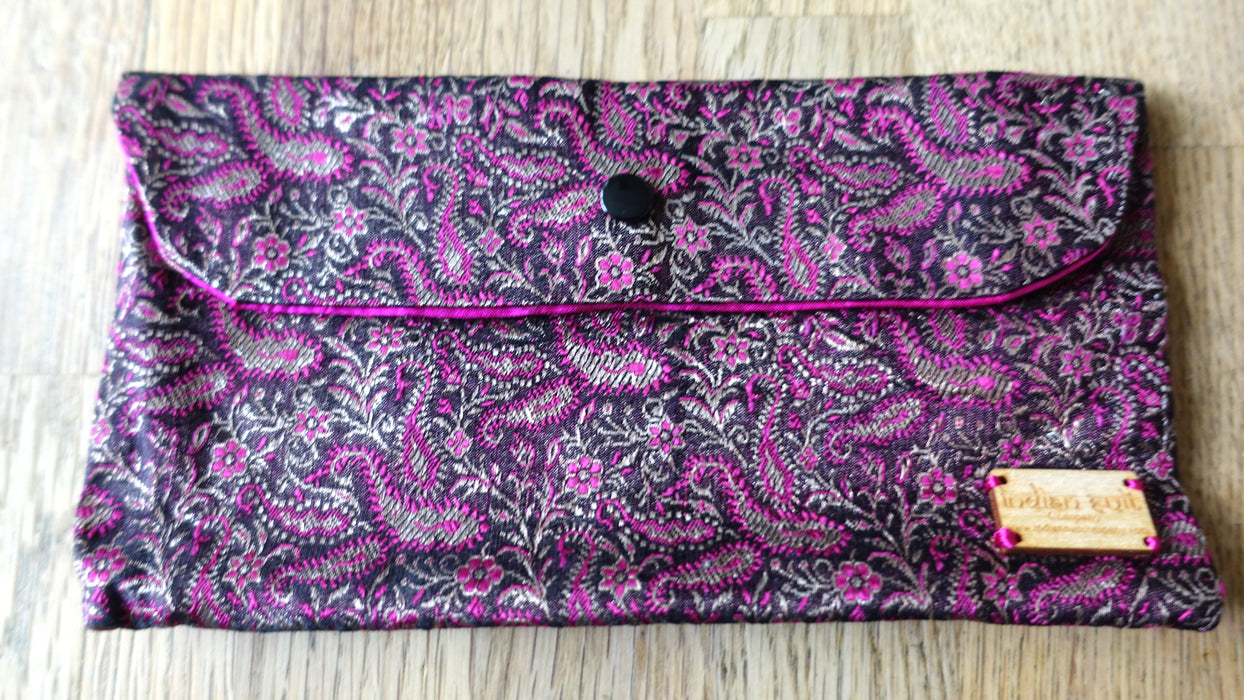 Black And Pink Vintage Brocade Envelope With Hot Pink Silk Lining