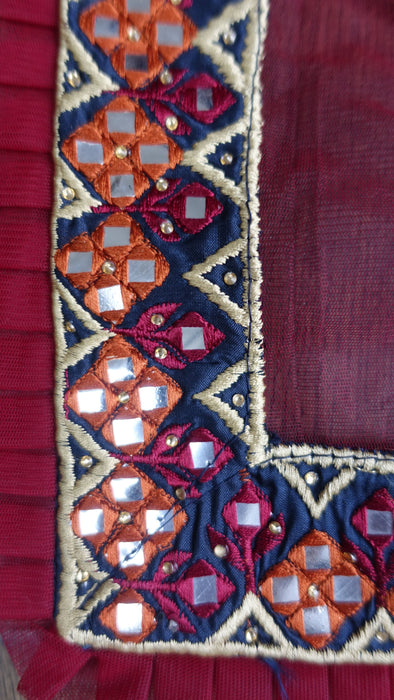 Navy Blue Art Silk Sharara With Faux Mirrorwork - UK 18/EU 44 - New