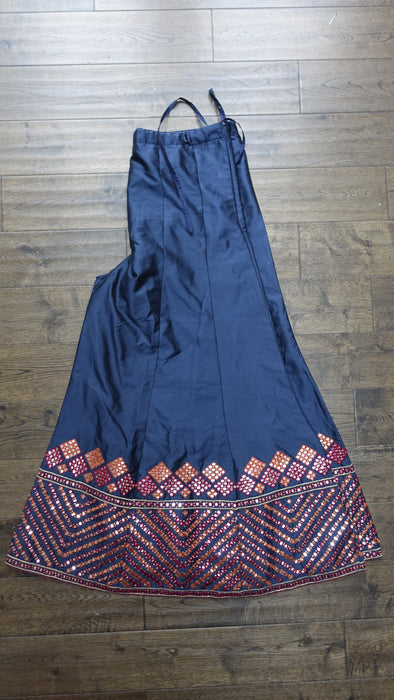 Navy Blue Art Silk Sharara With Faux Mirrorwork - UK 18 / EU 44 - New