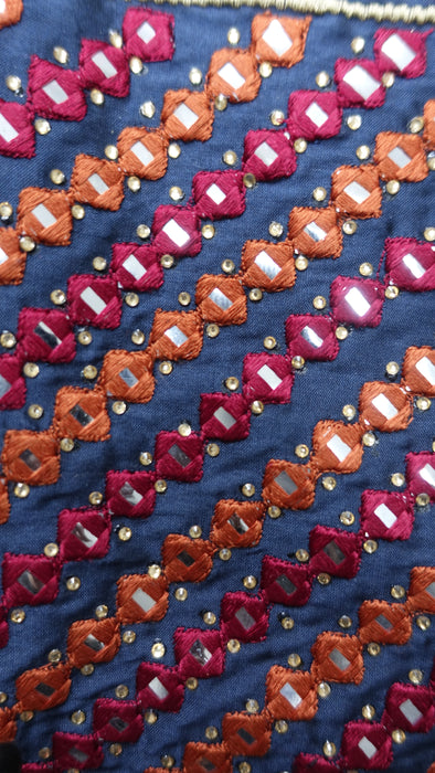 Navy Blue Art Silk Sharara With Faux Mirrorwork - UK 18 / EU 44 - New