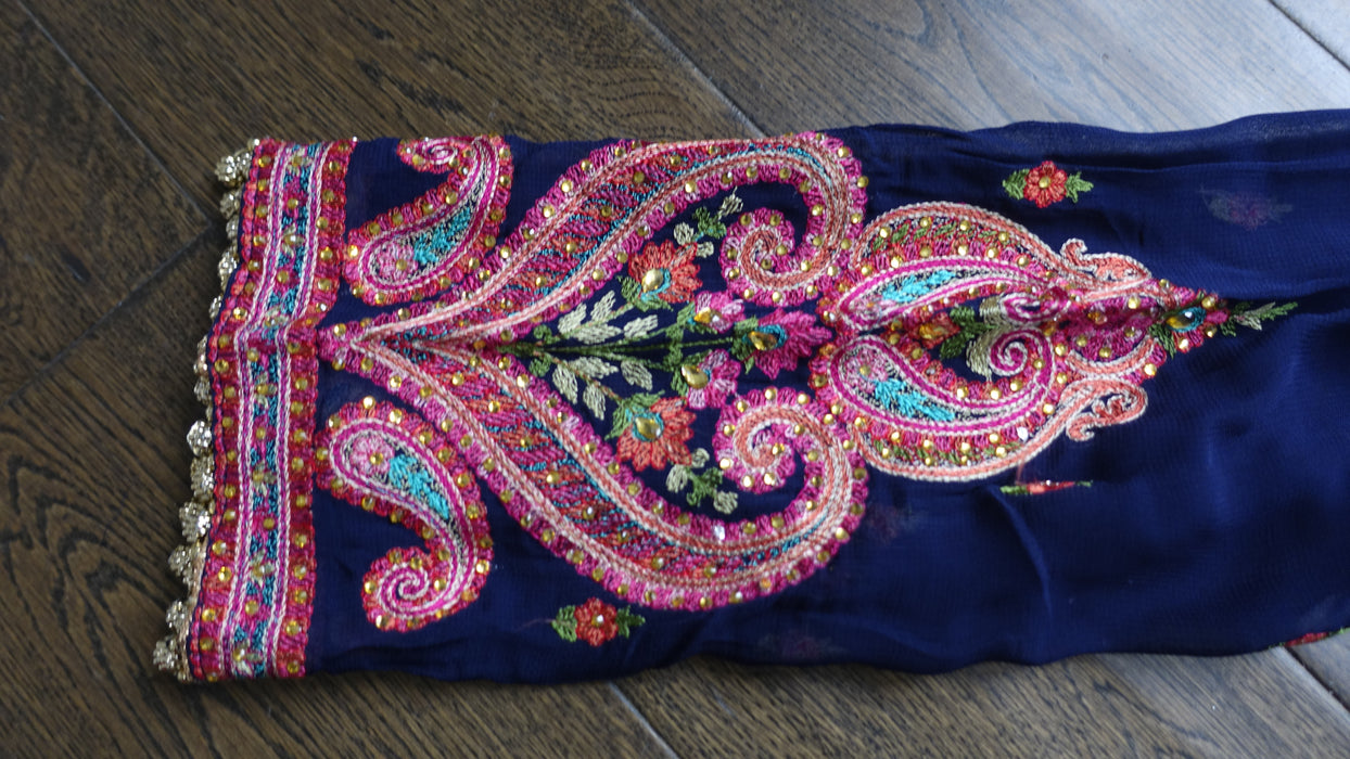 Blue Embroidered Ghagara - Preloved - UK 14 / EU 40