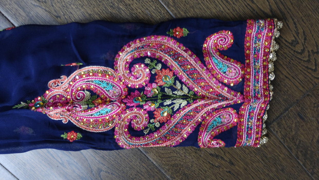 Blue Embroidered Ghaghara - Preloved - UK 14/EU 40