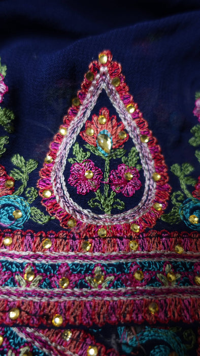 Blue Embroidered Ghaghara - Preloved - UK 14/EU 40