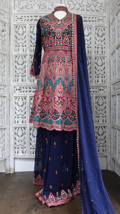Blue Embroidered Ghagara - Preloved - UK 14 / EU 40