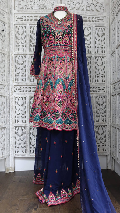 Blue Embroidered Ghaghara - Preloved - UK 14/EU 40