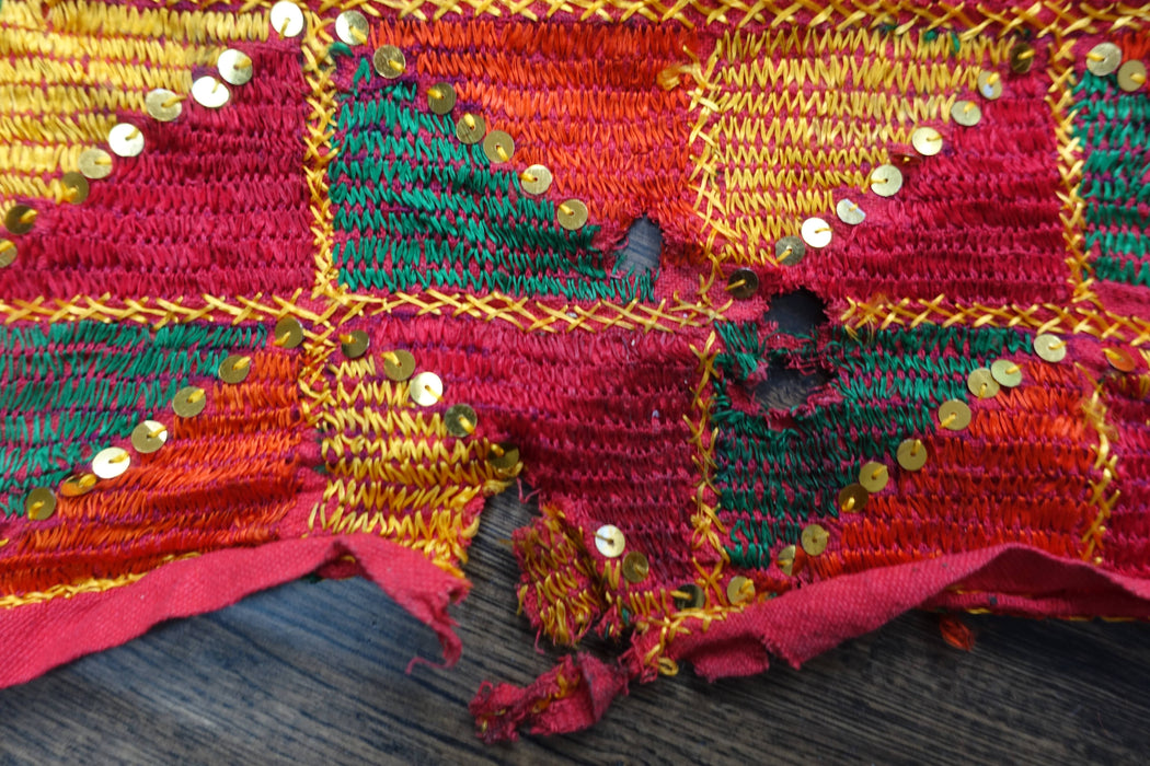 Red Phulkari Vintage Cotton Embellished Blanket/Bagh
