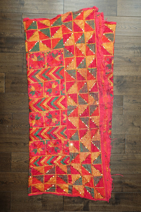Red Phulkari Vintage Cotton Embellished Blanket/Bagh