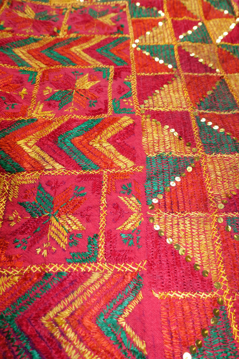 Red Phulkari Vintage Cotton Embellished Blanket/Bagh