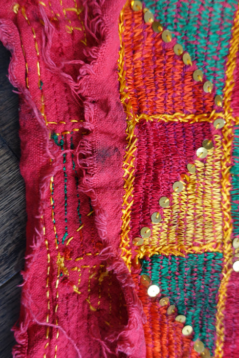 Red Phulkari Vintage Cotton Embellished Blanket/Bagh