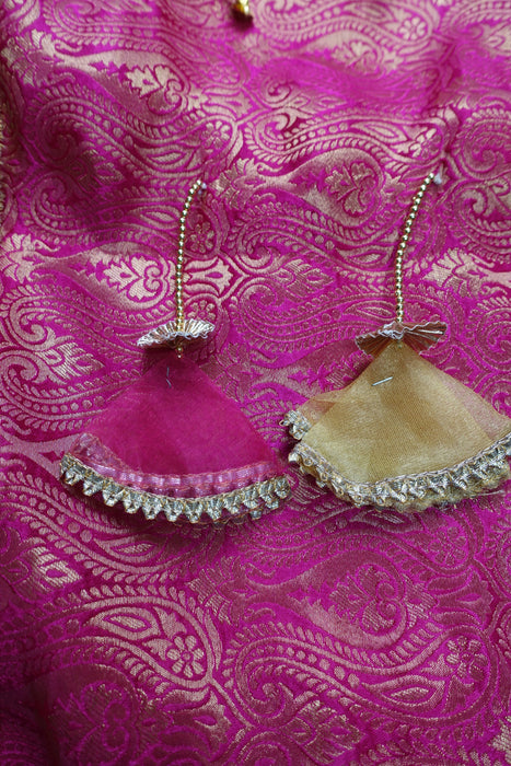 Large Pink Brocade Wedding/Maiyan Chadar With Gold Kalira And Tassels - New