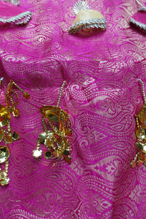Large Pink Brocade Wedding/Maiyan Chadar With Gold Kalira And Tassels - New