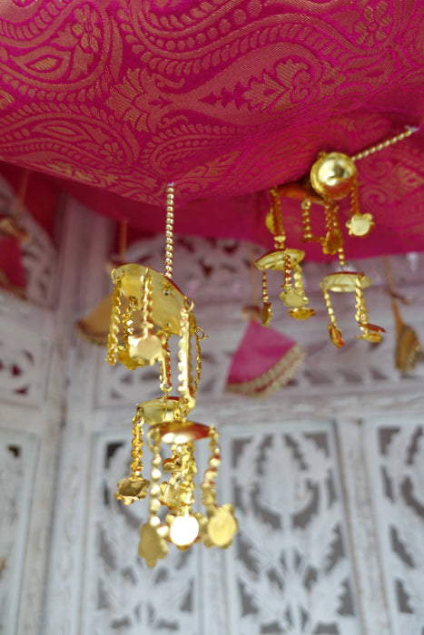 Large Pink Brocade Wedding/Maiyan Chadar With Gold Kalira And Tassels - New