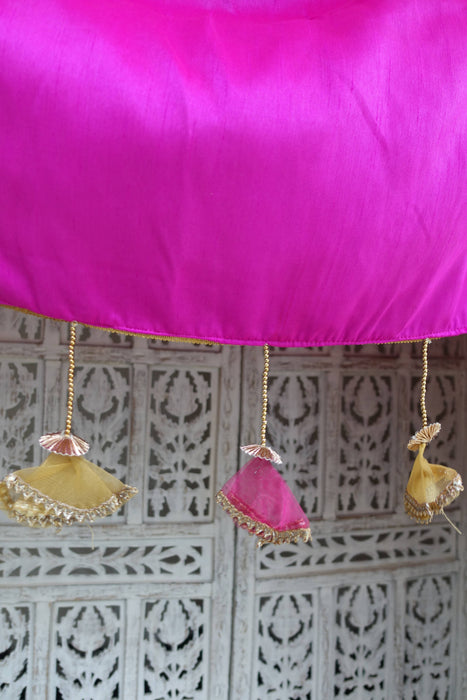 Large Pink Brocade Wedding/Maiyan Chadar With Gold Kalira And Tassels - New
